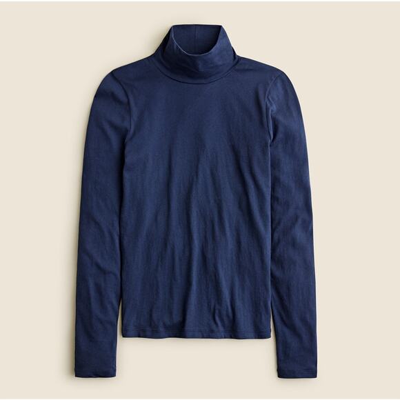 J.Crew Tissue Crepe Turtleneck Shirt SZ S Navy Blue Long Sleeve Pullover Cotton - Picture 3 of 8